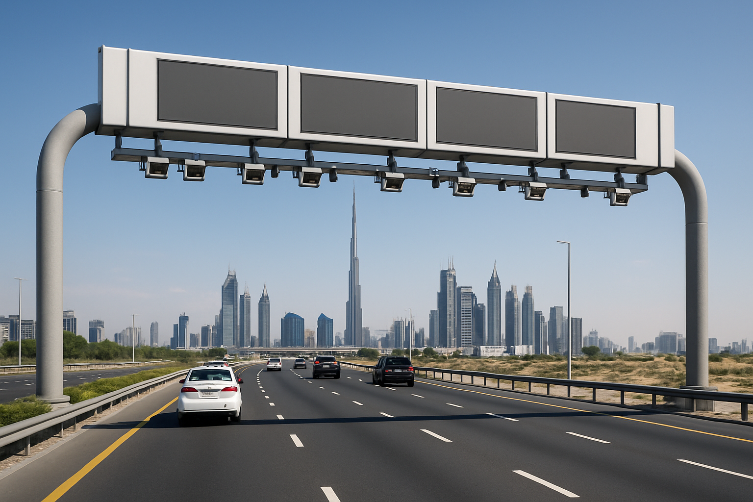 Dubai toll road with electronic gantry